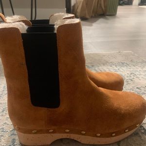 JCREW Faux-fur lined clog boots in suede